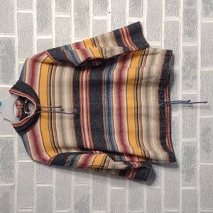 Areo Women's Colored Striped Boxy Pullover Sweater with Drawstrings